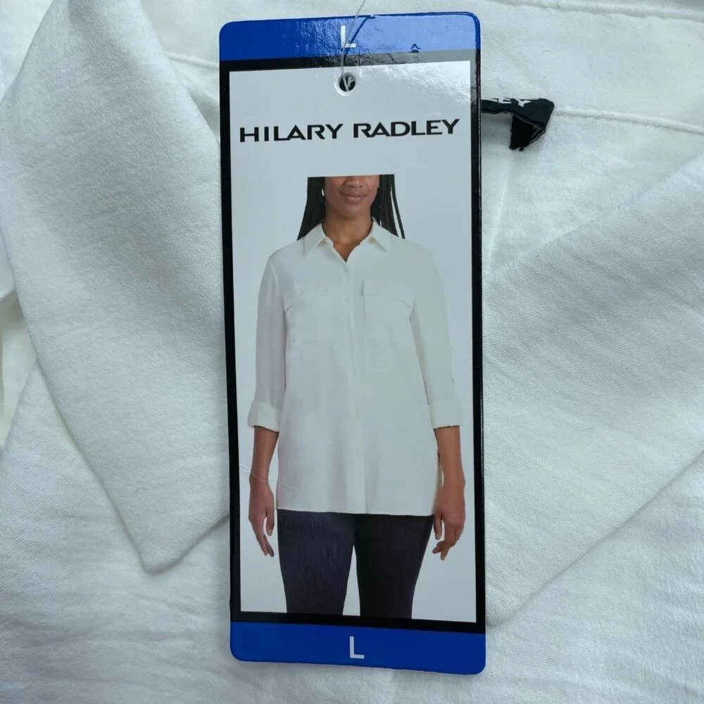 Hilary Radley Women's L Ivory Long Sleeve Button-Down Shirt 100% Polyester M0415 - Picture 12 of 13